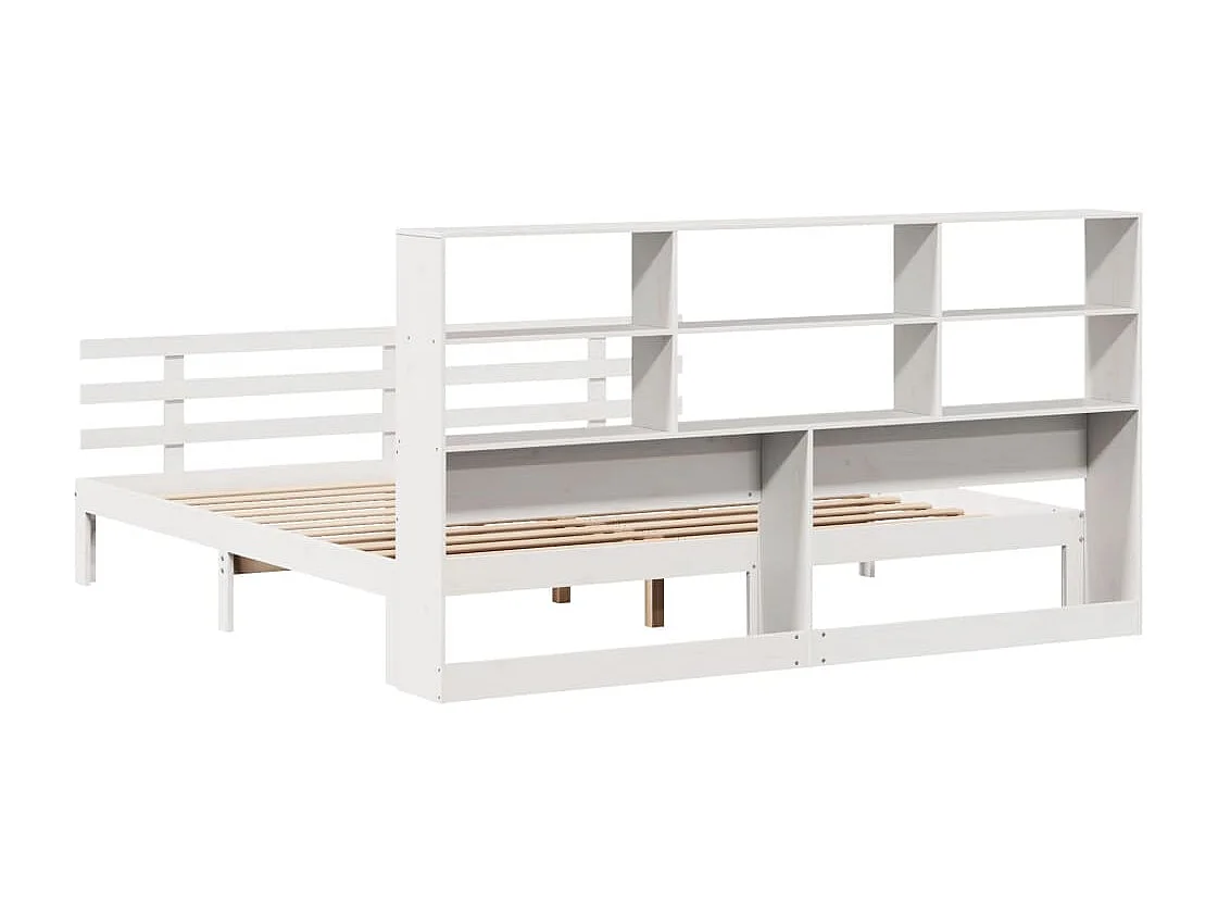 Letto libreria bianco senza materasso 180x200 cm in legno massello di pino