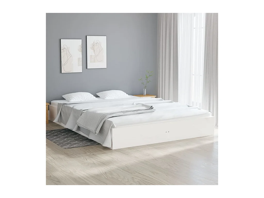 Cadre de lit sans matelas blanc bois massif 200x200 cm