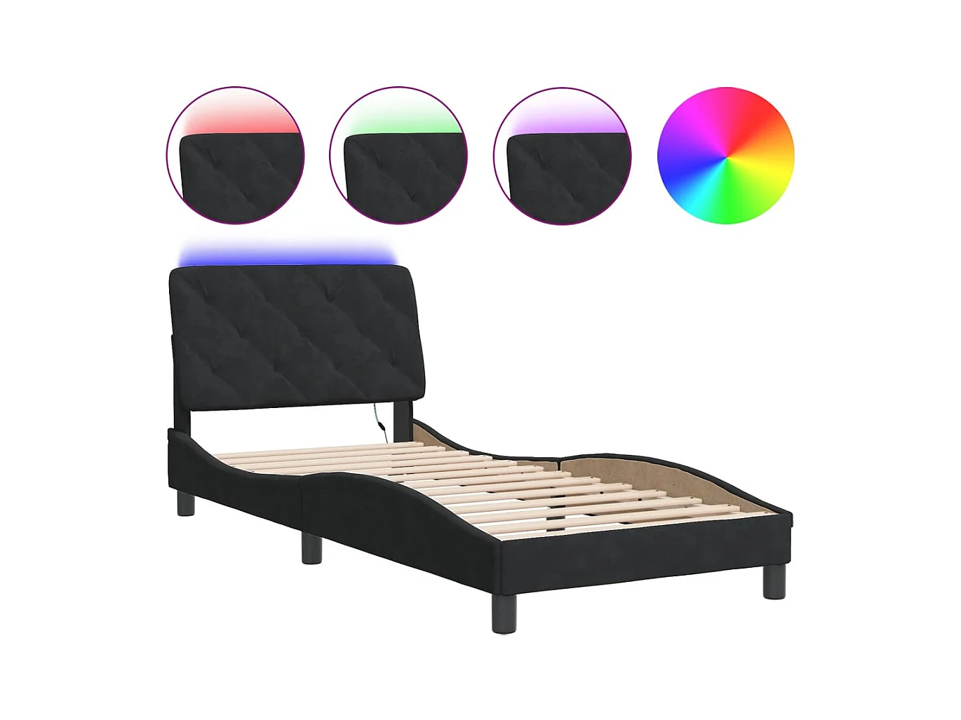 Bedframe met LED zonder matras zwart 80x200 cm fluweel