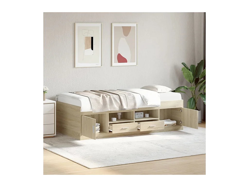 Divano letto con cassetti senza materasso rovere sonoma 90x190 cm