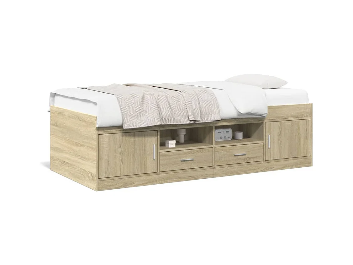 Divano letto con cassetti senza materasso rovere sonoma 90x190 cm