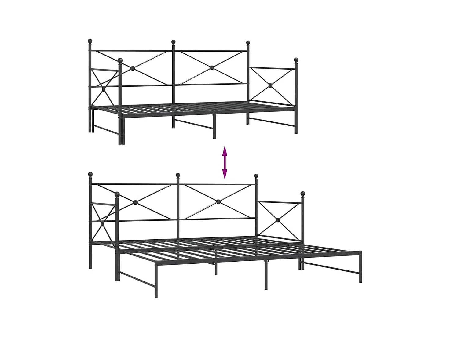 Lit de jour avec gigogne sans matelas noir 100x200 cm acier