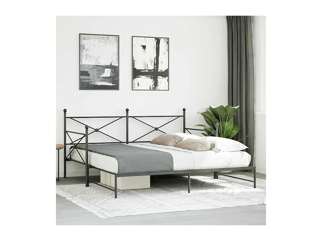 Dagbed met onderschuifbed zonder matras zwart 100x200 cm staal