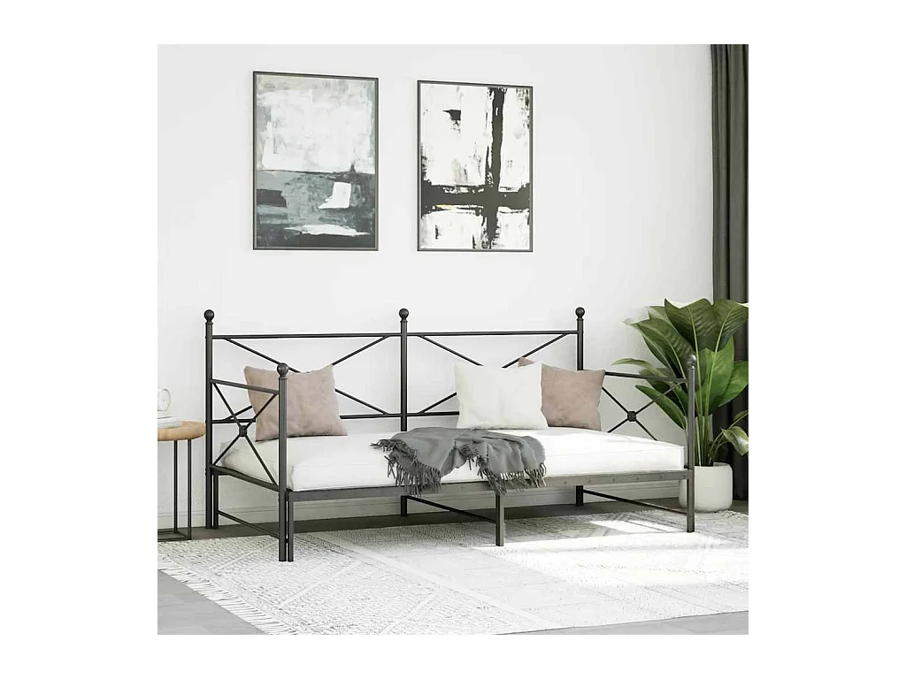 Dagbed met onderschuifbed zonder matras zwart 100x200 cm staal
