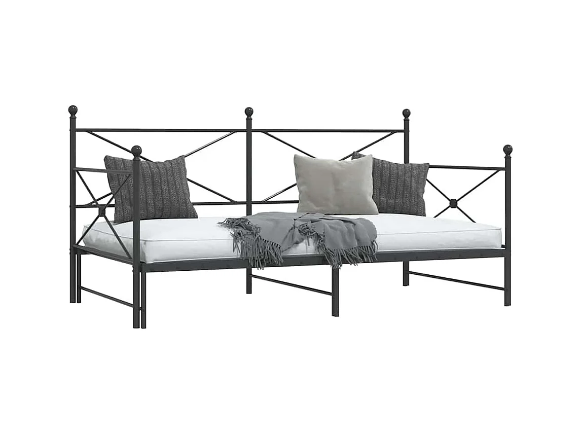 Dagbed met onderschuifbed zonder matras zwart 100x200 cm staal
