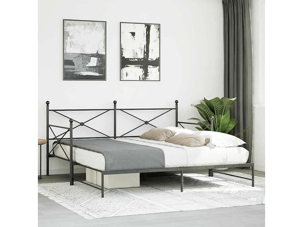 Lit de jour avec gigogne sans matelas noir 100x200 cm acier