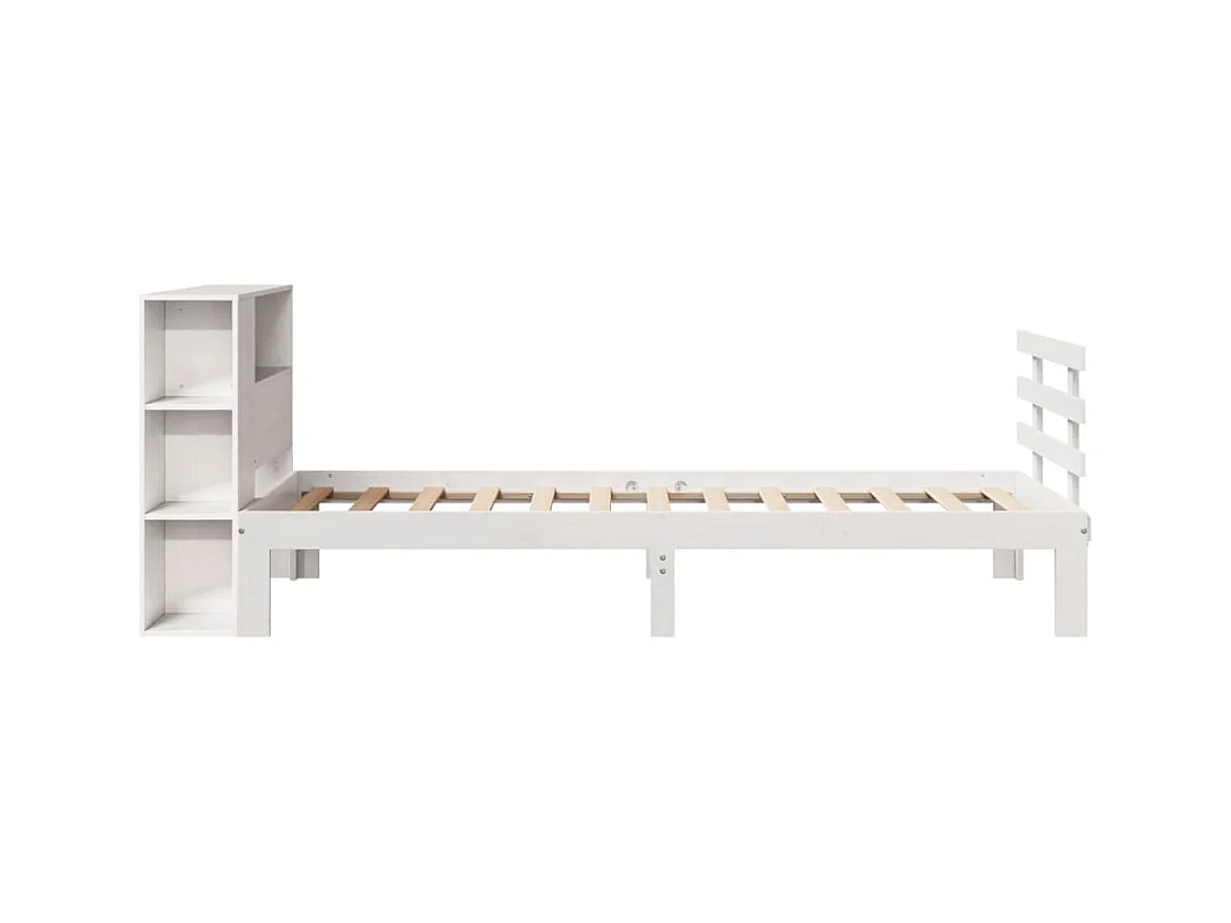 Cama librería blanca sin colchón 100x200 cm madera maciza de pino