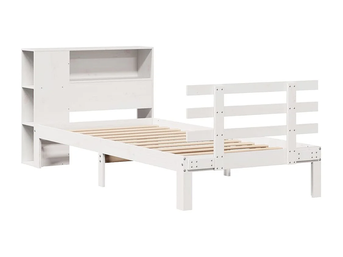 Cama librería blanca sin colchón 100x200 cm madera maciza de pino