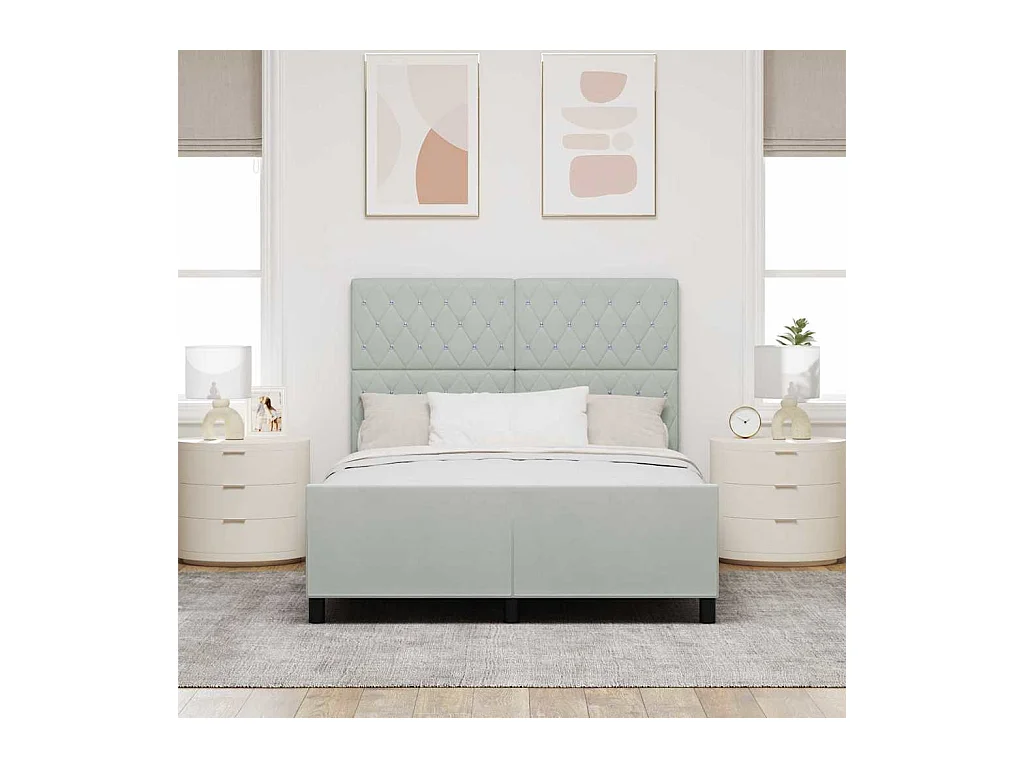 Bedframe met hoofdbord Lichtgrijs 140 x 190 cm Fluweel