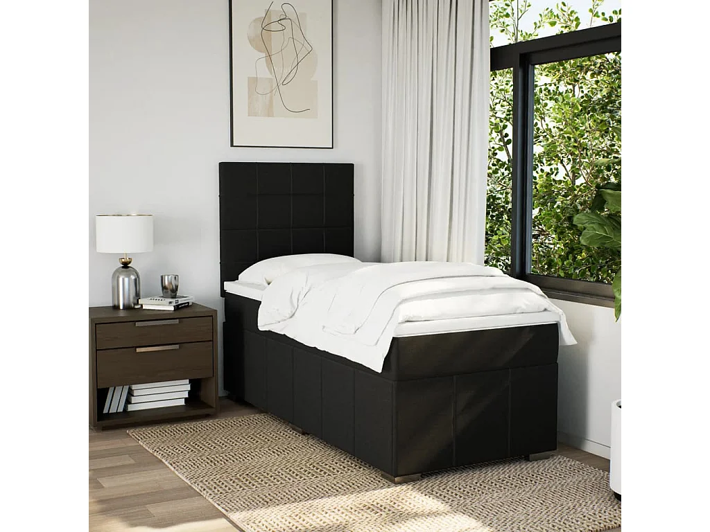 Rete a doghe con materasso Nero 90x190 cm Tessuto