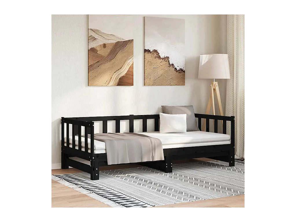 Dagbed en uitschuifbed zonder matras 90x200 cm massief hout