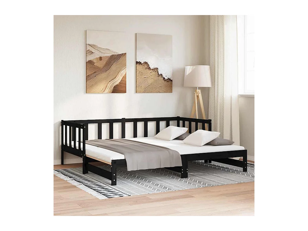 Dagbed en uitschuifbed zonder matras 90x200 cm massief hout