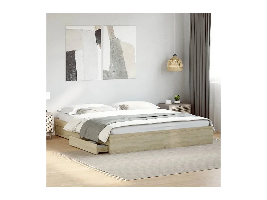 Estructura de cama con cajones sin colchón roble sonoma 200x200 cm