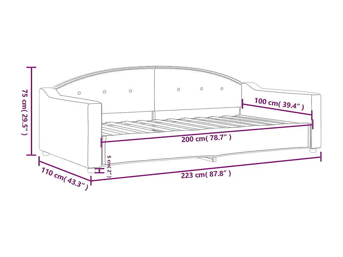 Cremefarbenes Tagesbett 100x200 cm Stoff