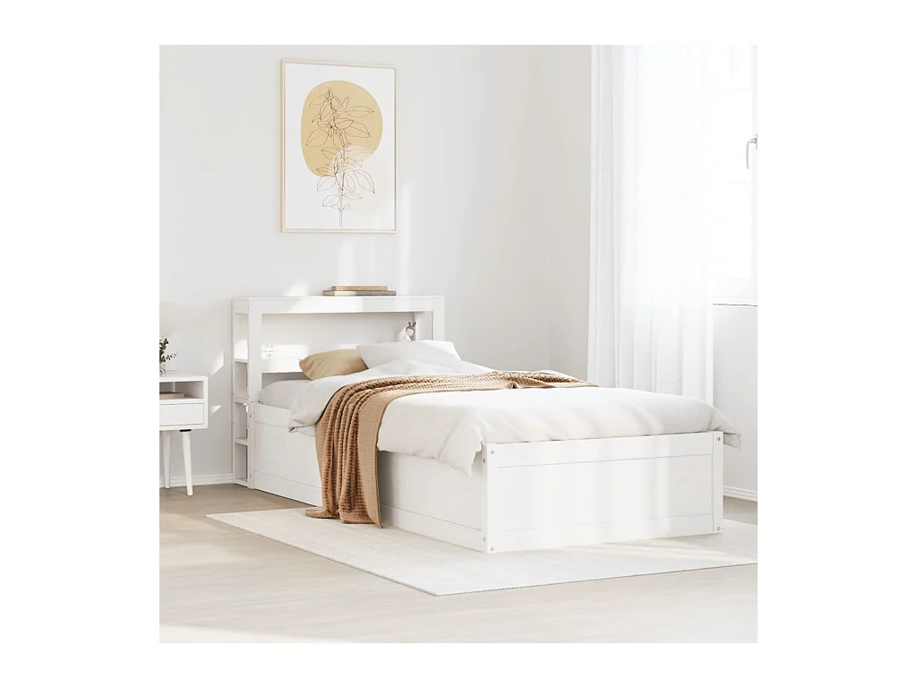 Struttura letto con testiera bianca 90x200cm in legno massello di pino