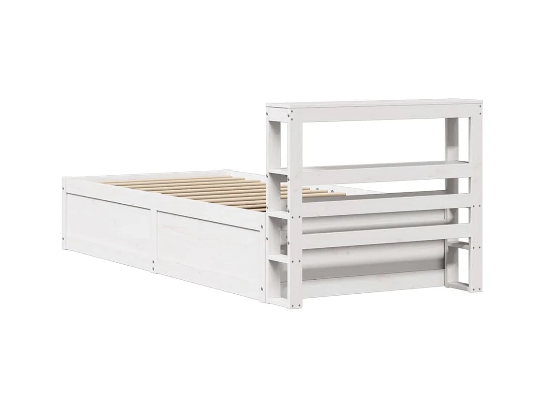 Struttura letto con testiera bianca 90x200cm in legno massello di pino