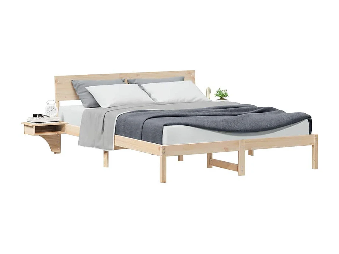 Cadre de lit avec tables de chevet Marron Bois massif en pin