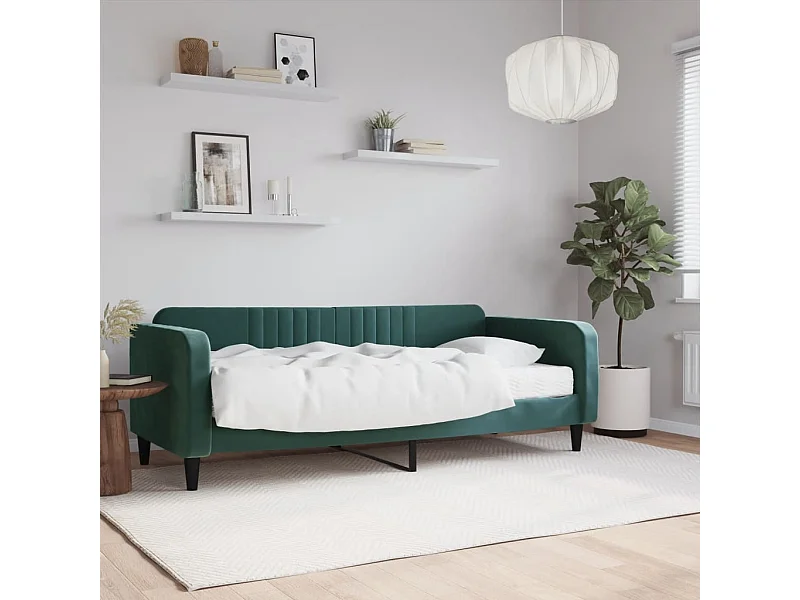Dagbed met donkergroene matras 90x200 cm fluweel
