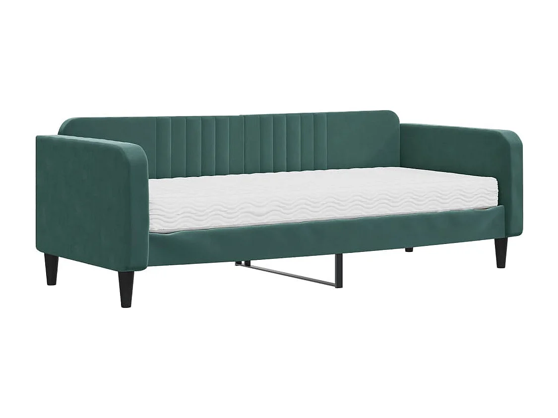 Divano letto con materasso verde scuro 90x200 cm in velluto
