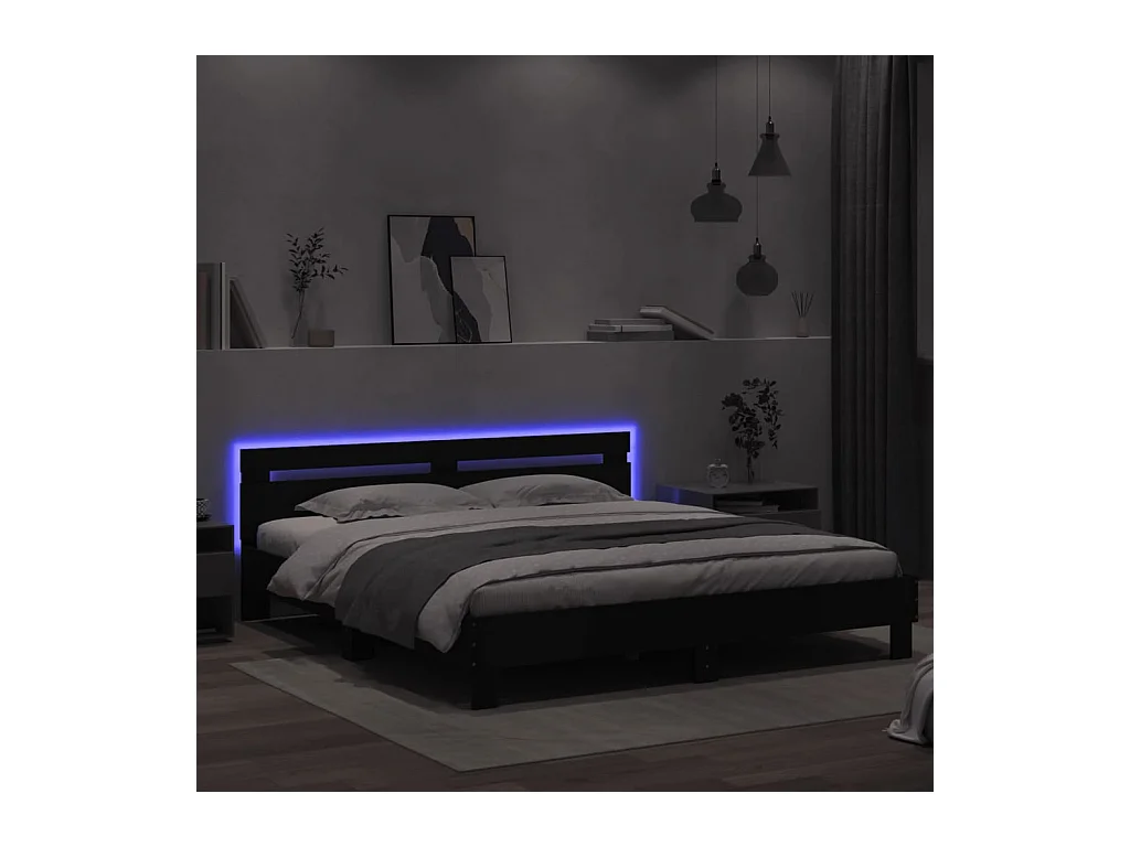 Cadre de lit avec LED sans matelas noir 180x200 cm