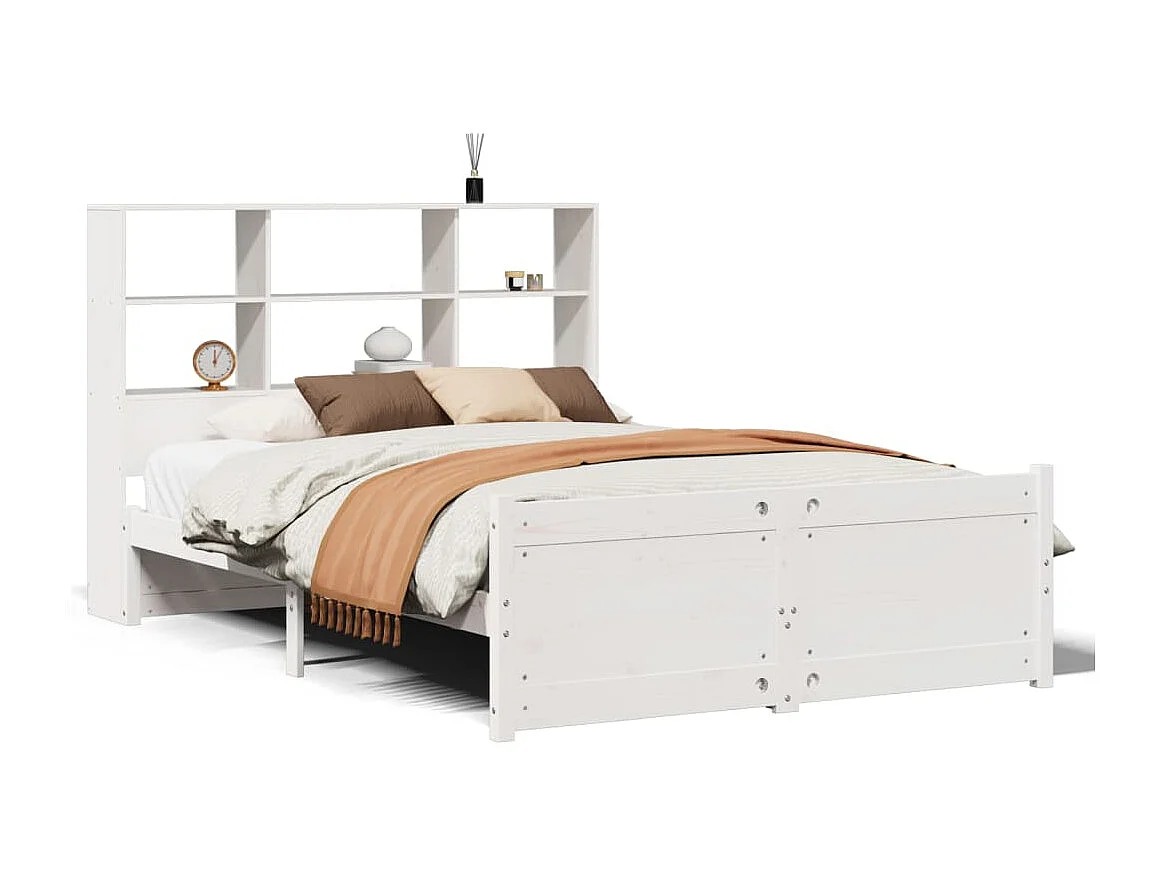 Cama librería blanca sin colchón 140x200 cm madera maciza de pino
