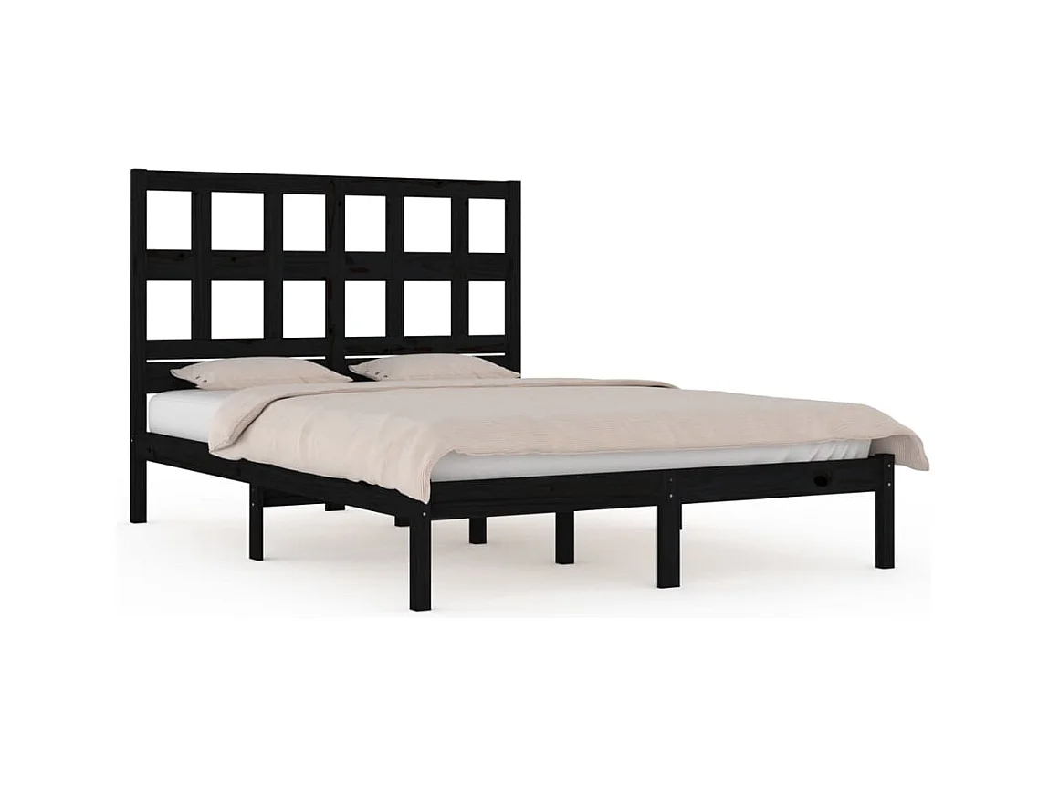 Struttura letto nera senza materasso 140x190 cm in legno massello di pino