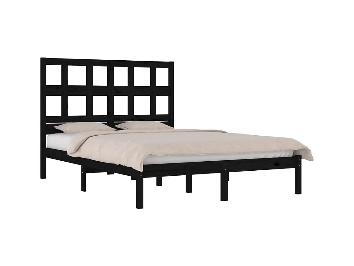 Struttura letto nera senza materasso 140x190 cm in legno massello di pino
