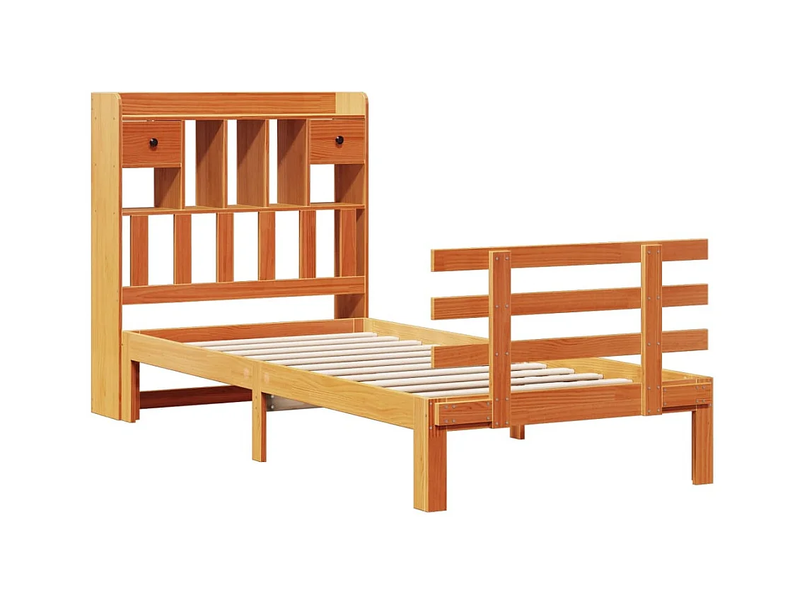 Lit bibliothèque sans matelas cire marron 100x200 cm pin massif