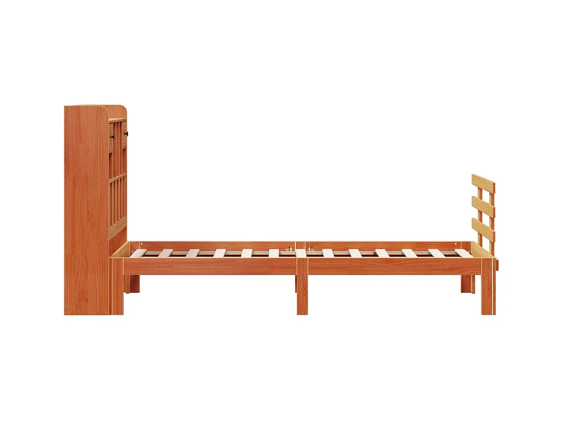 Lit bibliothèque sans matelas cire marron 100x200 cm pin massif