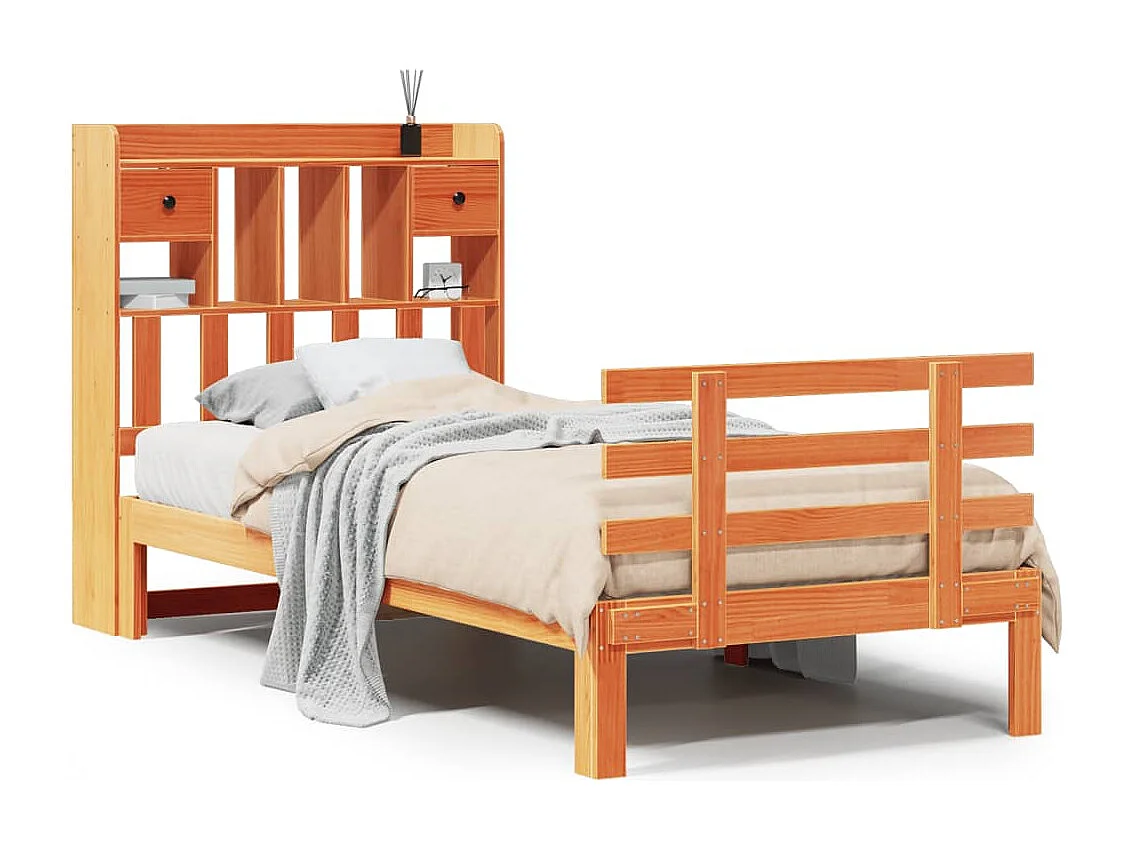 Boekenkastbed zonder matras, bruine was, 100x200 cm, massief grenen