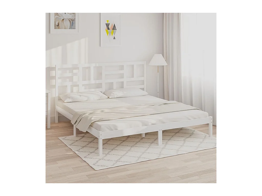 Cadre de lit sans matelas blanc bois massif 200x200 cm