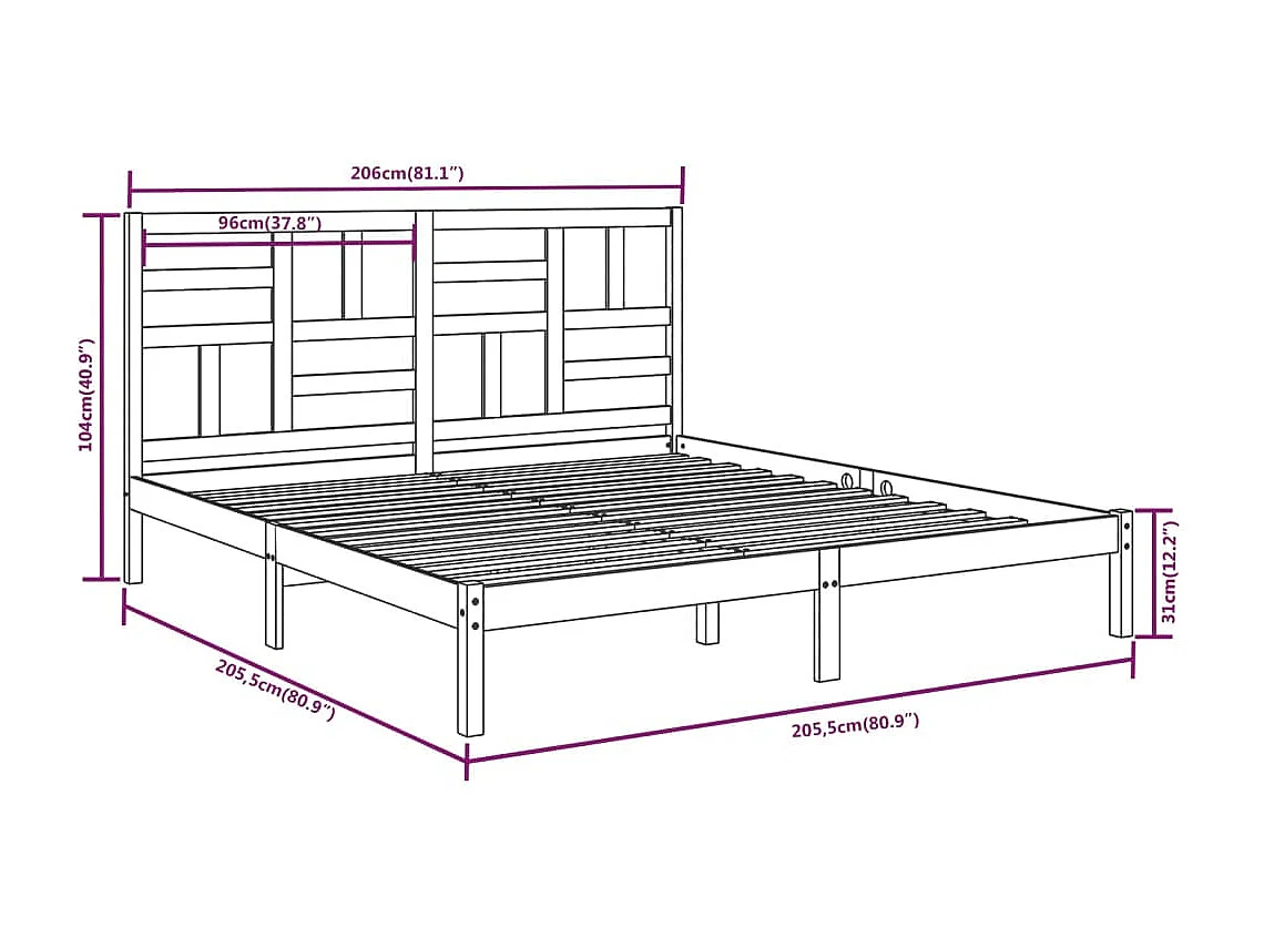 Cadre de lit sans matelas blanc bois massif 200x200 cm
