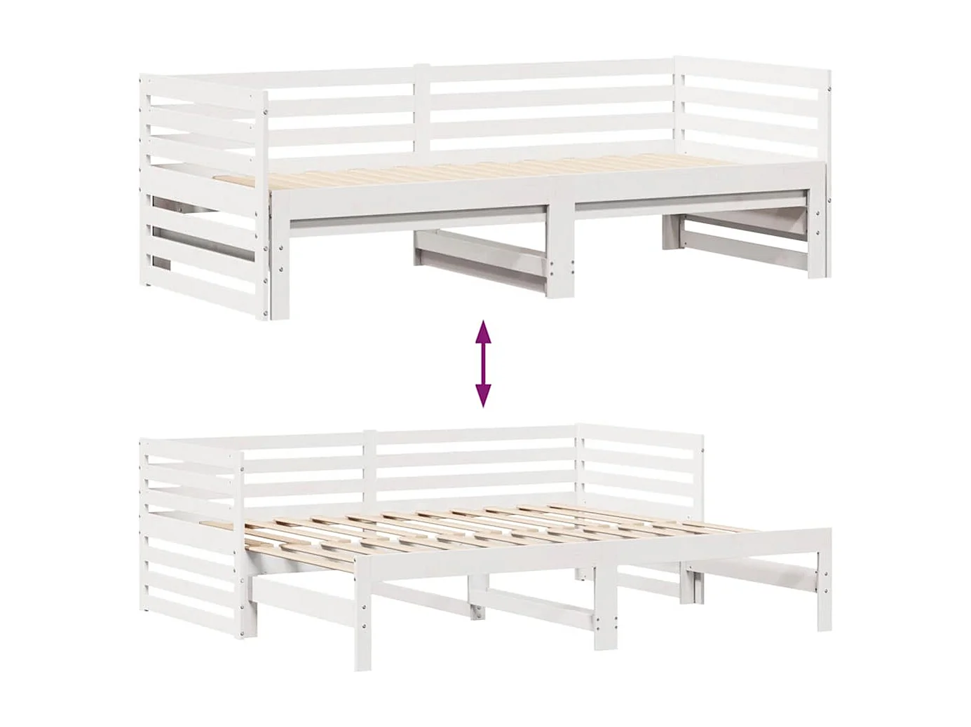 Divano letto e cassetti senza materasso bianco 90x200 cm in legno massello