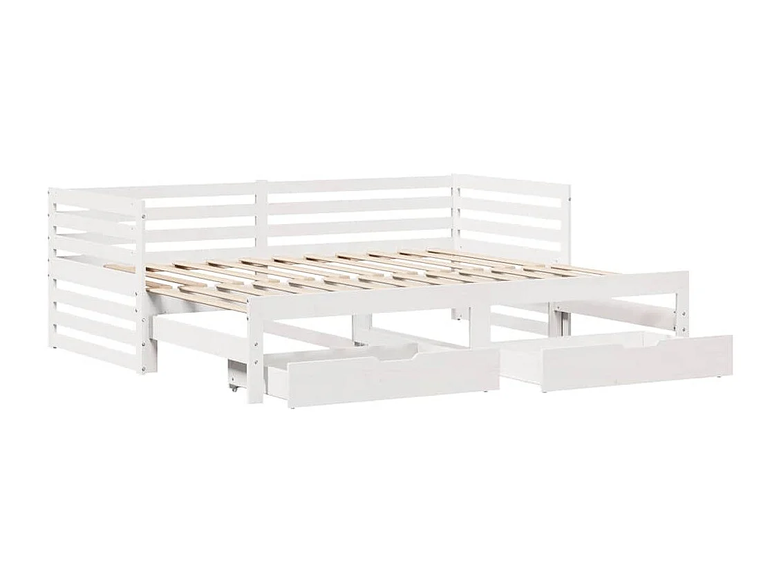 Divano letto e cassetti senza materasso bianco 90x200 cm in legno massello