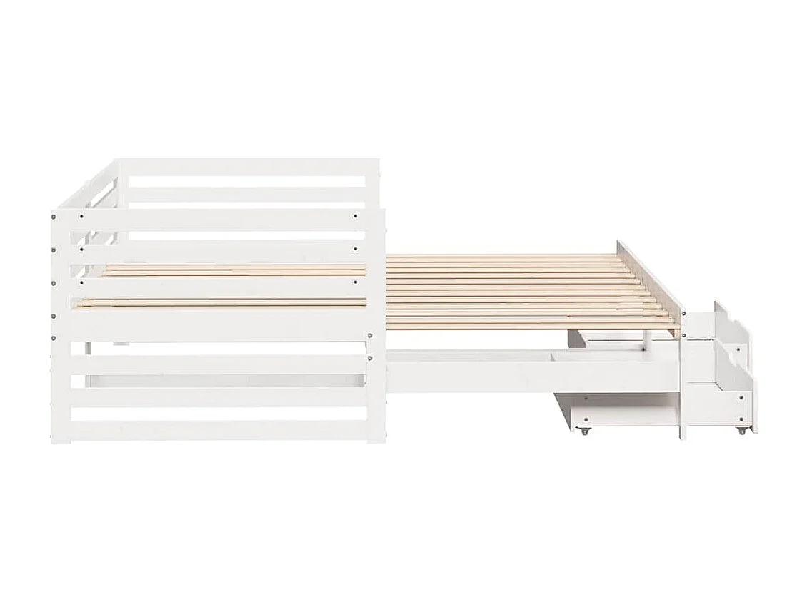 Divano letto e cassetti senza materasso bianco 90x200 cm in legno massello