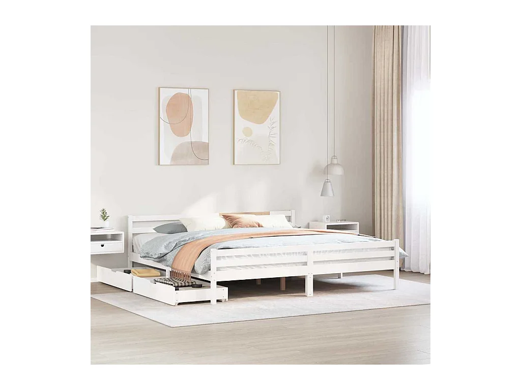 Bedframe zonder matras wit 200x200 cm massief grenenhout