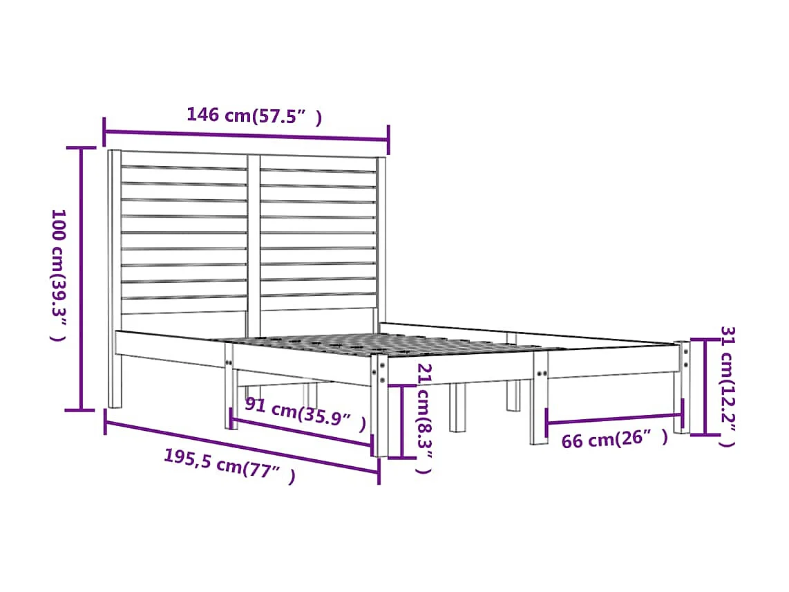 Cadre de lit sans matelas 140x190 cm bois massif