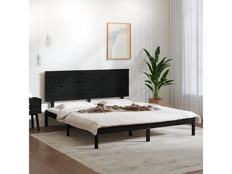 Bedframe zonder matras zwart 200x200 cm massief grenenhout