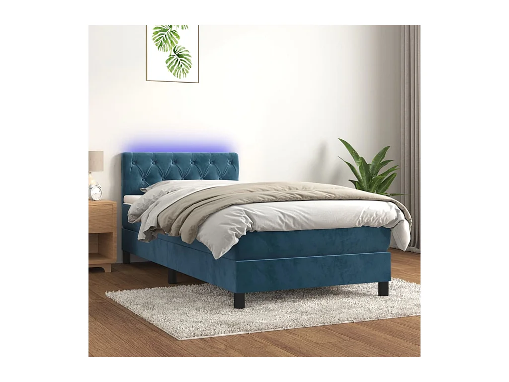 Sommier à lattes de lit avec matelas et LED Bleu foncé 80x200cm
