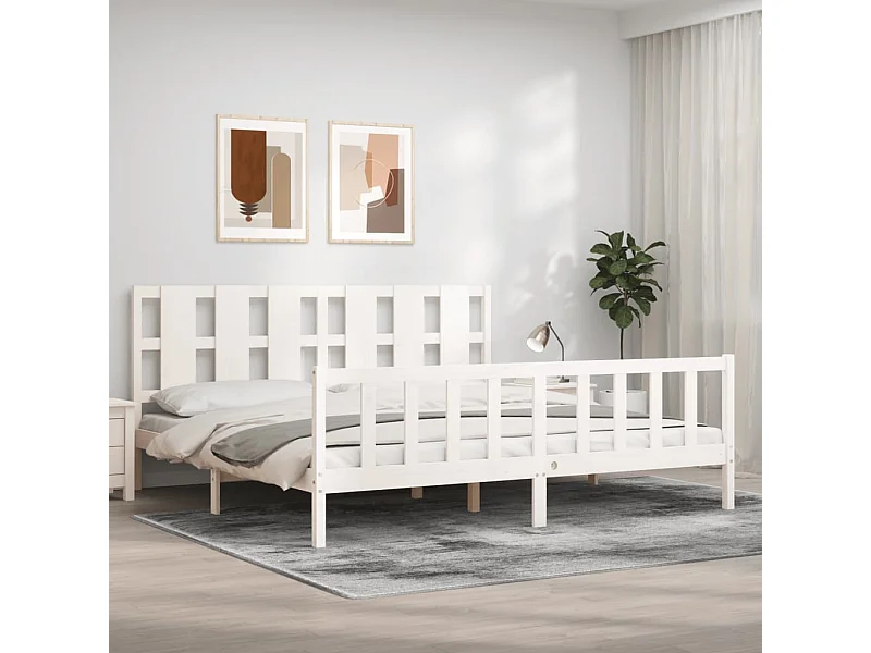 Cadre de lit sans matelas blanc 200x200 cm bois massif de pin