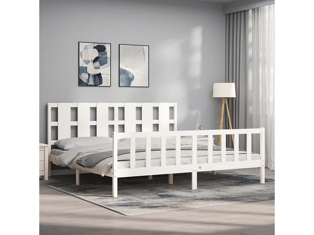 Cadre de lit sans matelas blanc 200x200 cm bois massif de pin