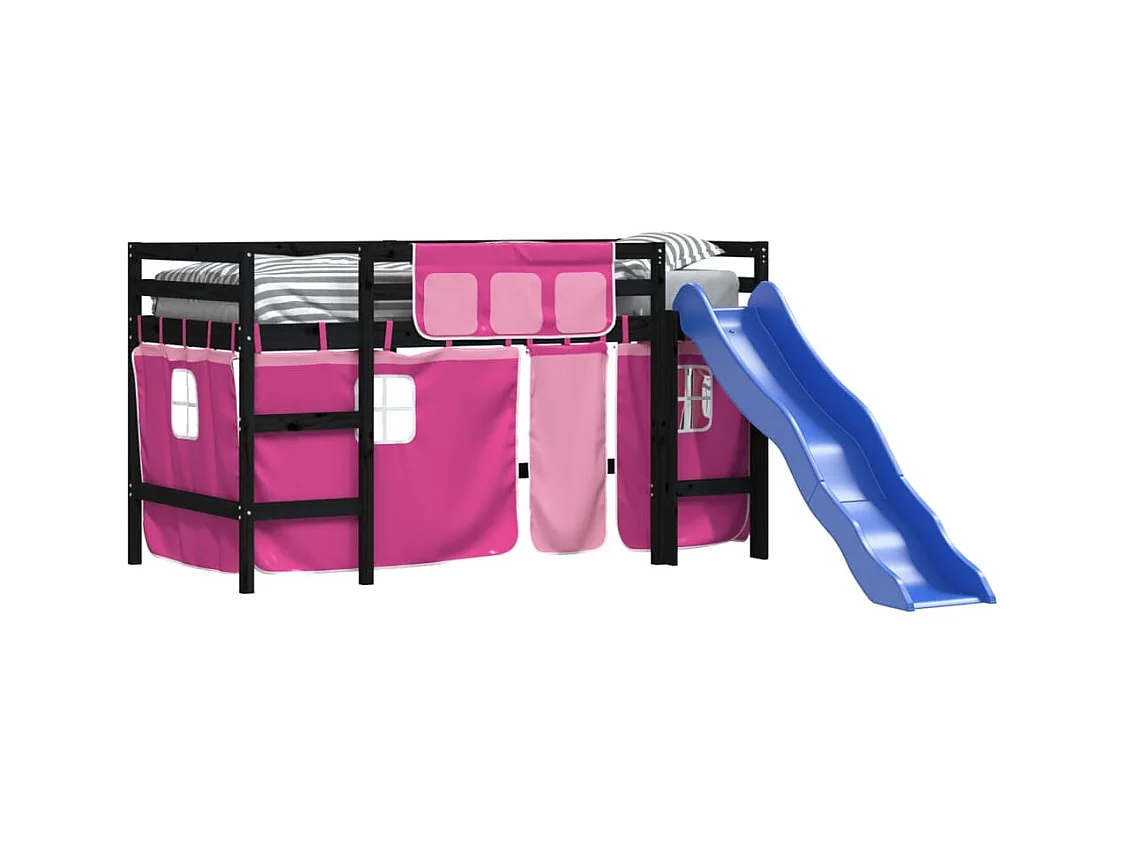 Kinderhoogslaper met gordijnen zonder matras roze 80x200cm