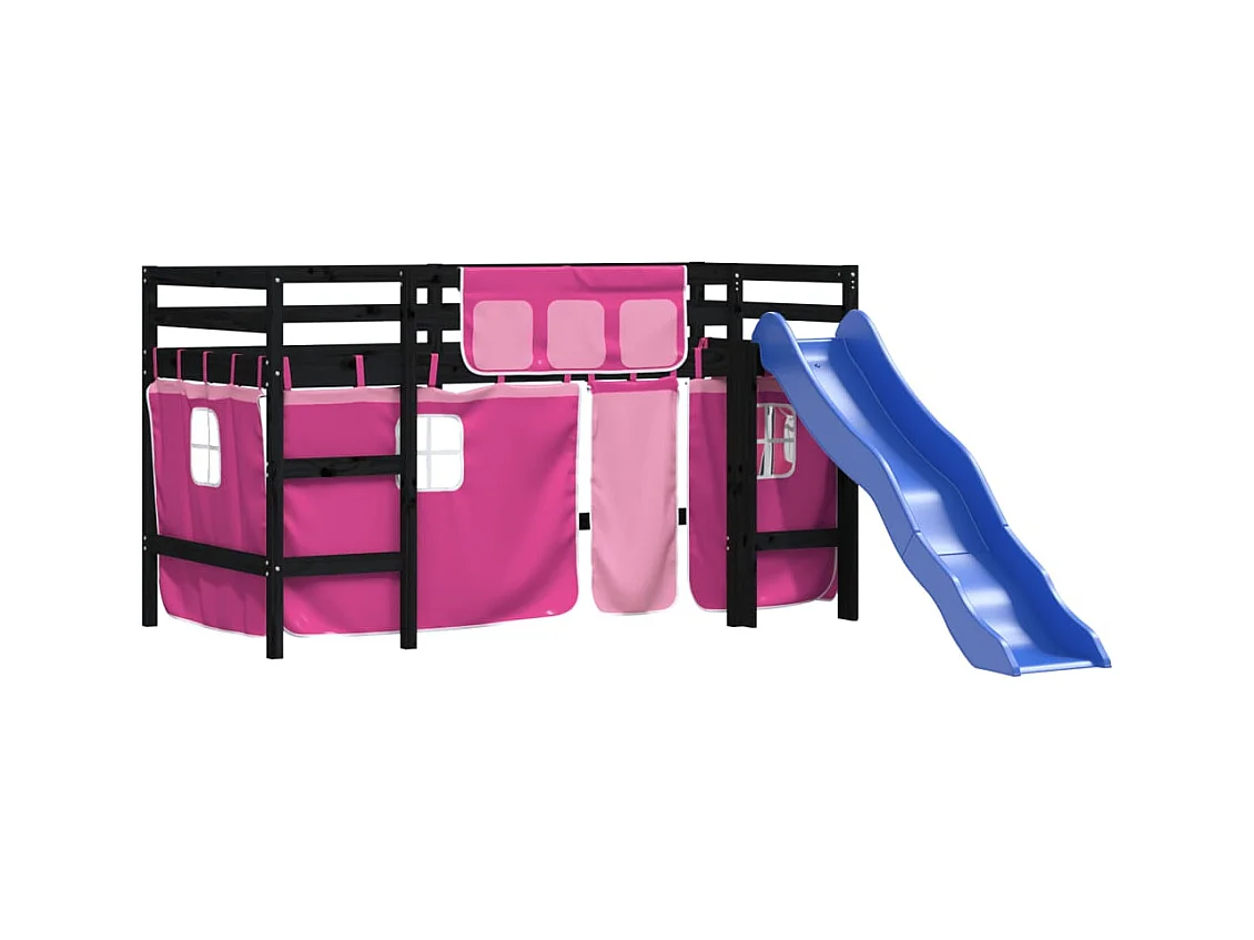 Kinderhoogslaper met gordijnen zonder matras roze 80x200cm