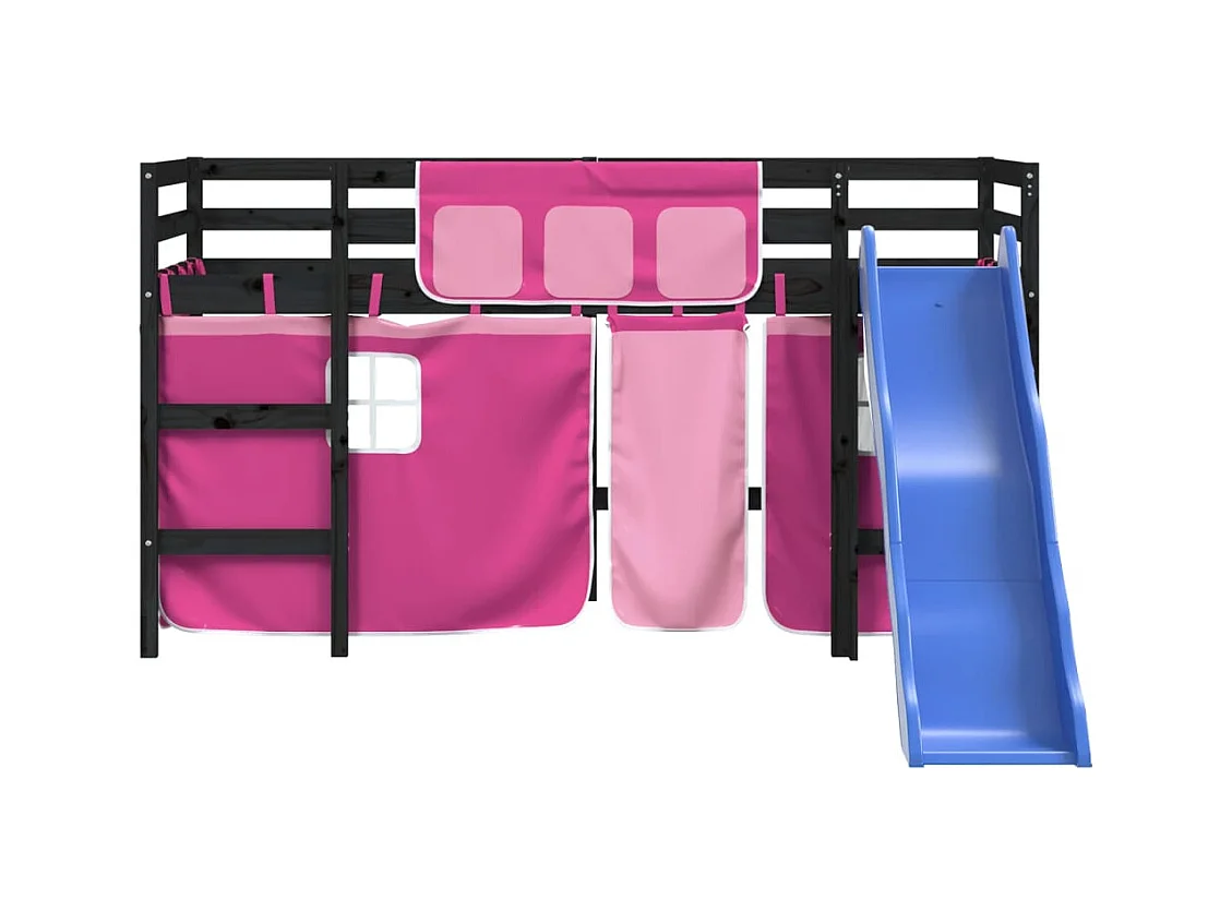 Kinderhoogslaper met gordijnen zonder matras roze 80x200cm