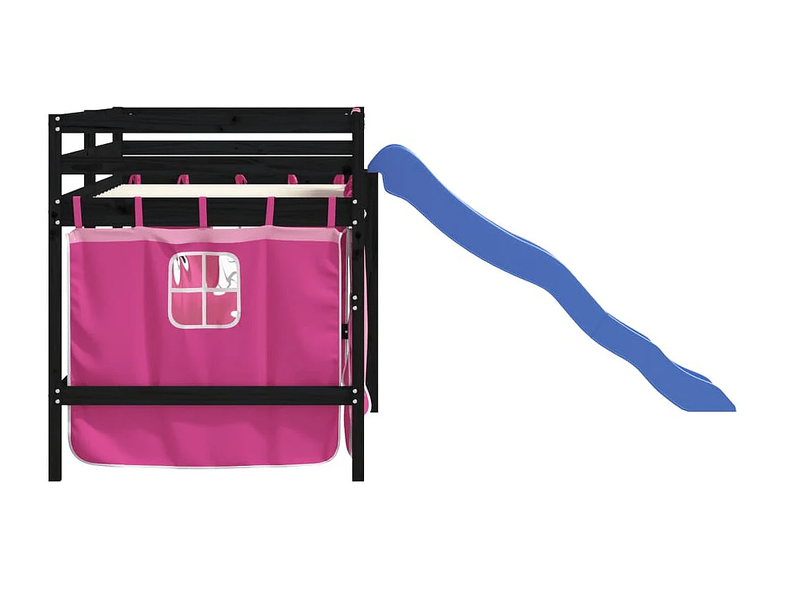 Kinderhoogslaper met gordijnen zonder matras roze 80x200cm