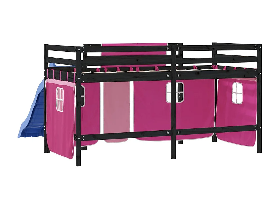 Kinderhoogslaper met gordijnen zonder matras roze 80x200cm