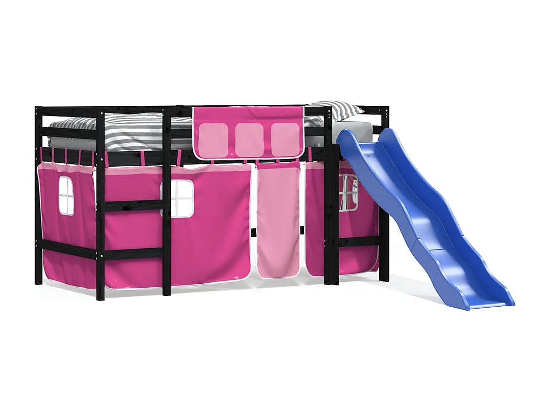 Lit mezzanine enfants avec rideaux sans matelas rose 80x200cm