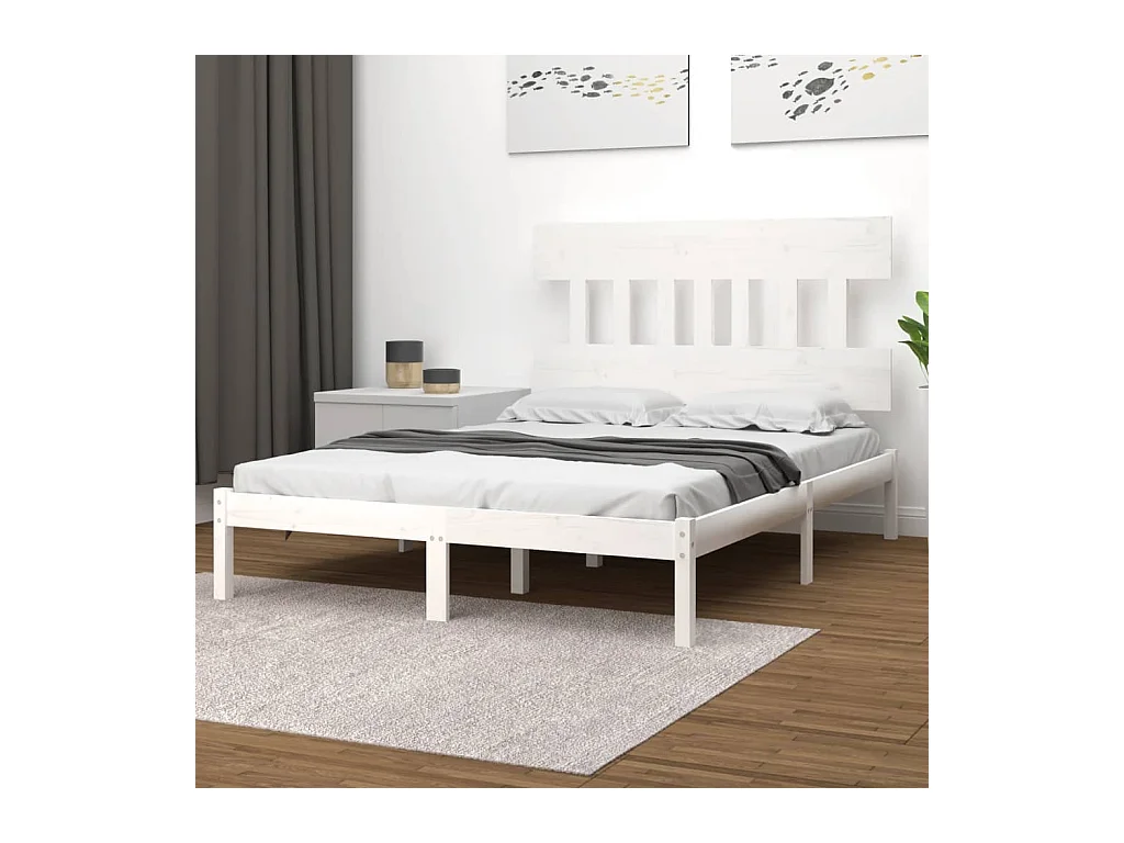 Cadre de lit sans matelas blanc 140x190 cm bois massif