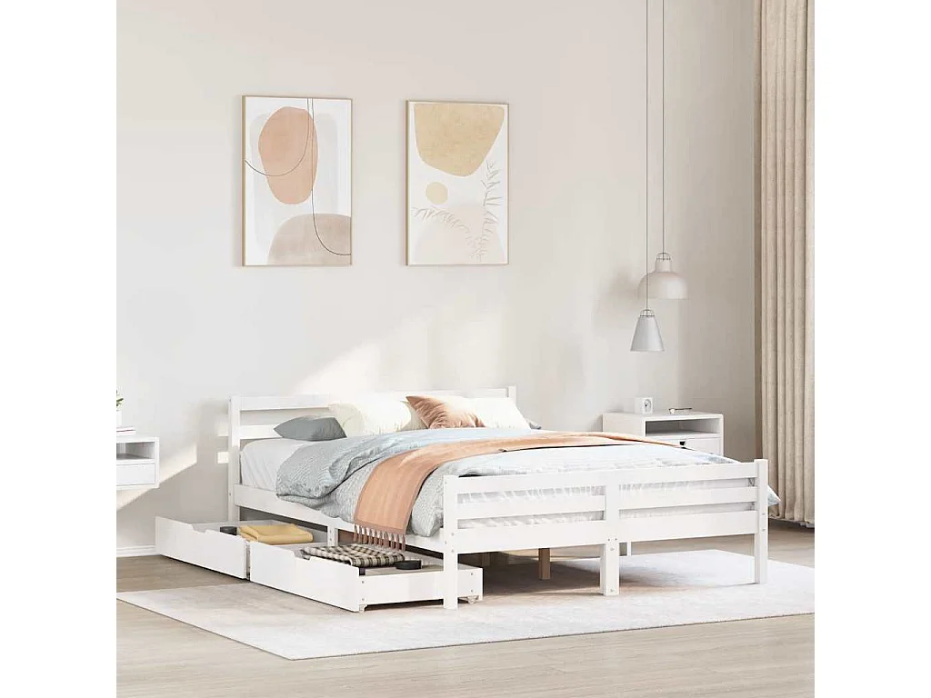 Estructura de cama sin colchón blanca 140x200 cm madera maciza de pino