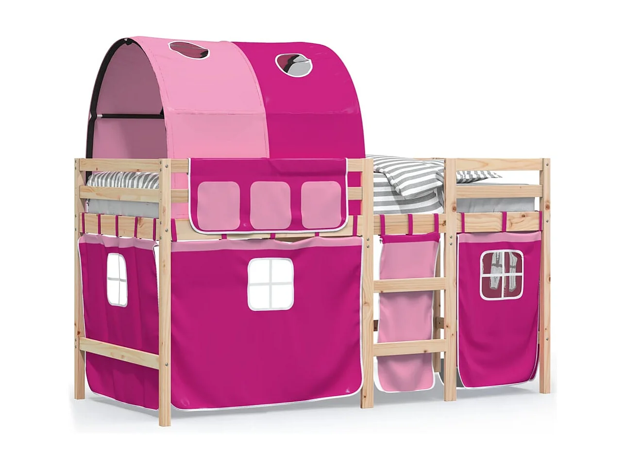 Letto a soppalco per bambini con tunnel senza materasso rosa 90x200 cm